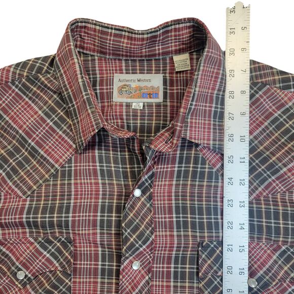 VINTAGE ATB Authentic Western Shirt Plaid Pearl Snap Mens Size 17 34/35 - Picture 10 of 10